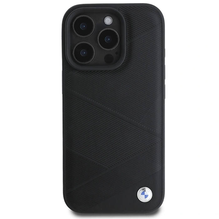 BMW BMHCP16L23RCGPK Apple iPhone 16 Pro hardcase Sign Leather Crossing Lines Pattern black