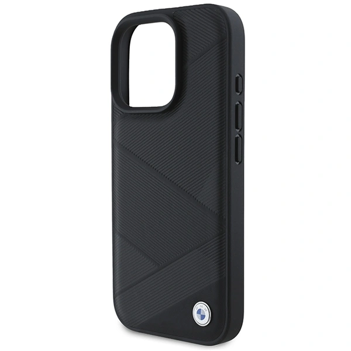 BMW BMHCP16L23RCGPK Apple iPhone 16 Pro hardcase Sign Leather Crossing Lines Pattern black