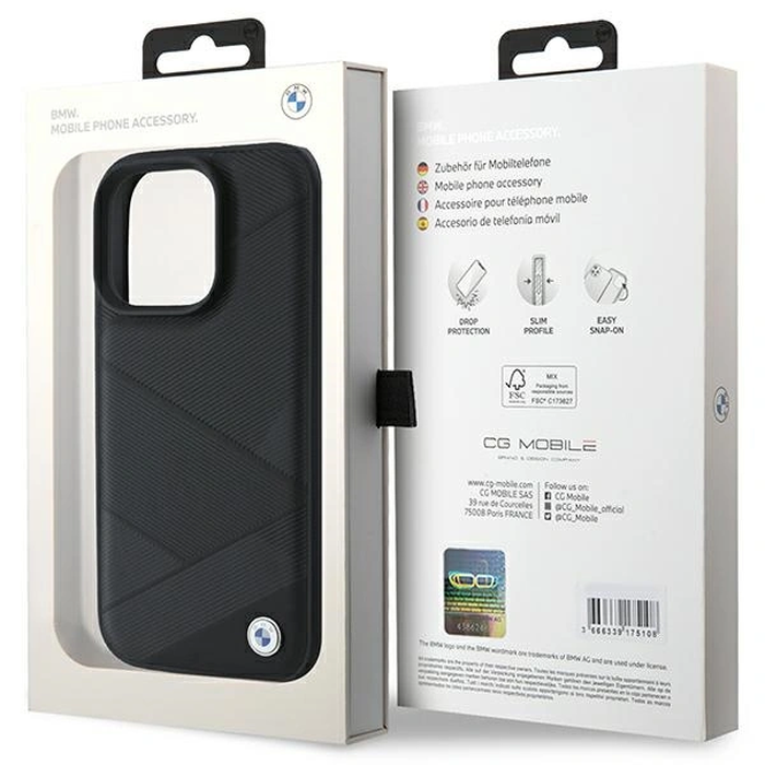 BMW BMHCP16L23RCGPK Apple iPhone 16 Pro hardcase Sign Leather Crossing Lines Pattern black