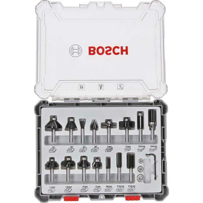 Σετ Φρέζες Bosch 15 pcs Wood Bit Set for 6mm Shank Router