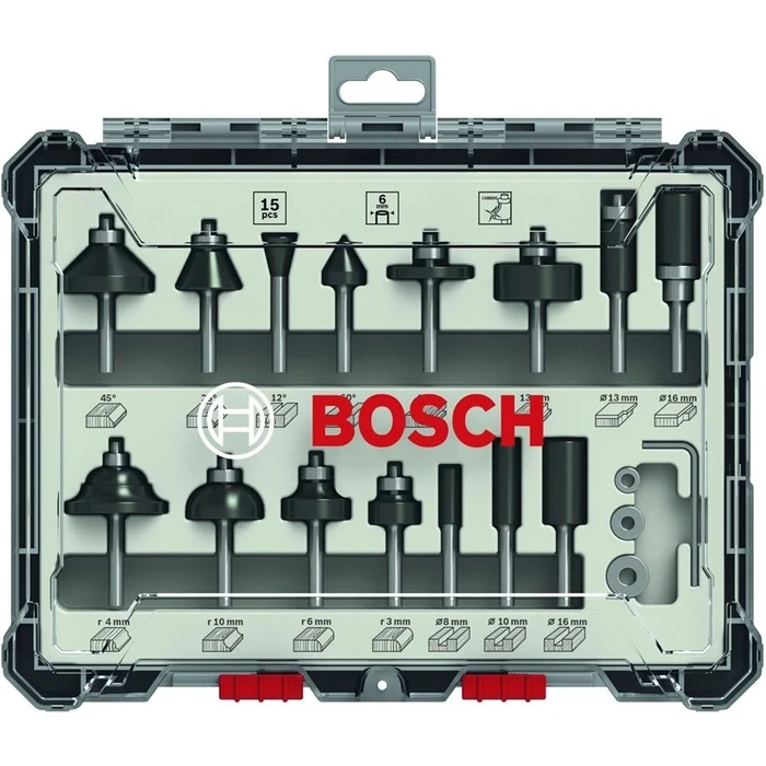 Σετ Φρέζες Bosch 15 pcs Wood Bit Set for 6mm Shank Router