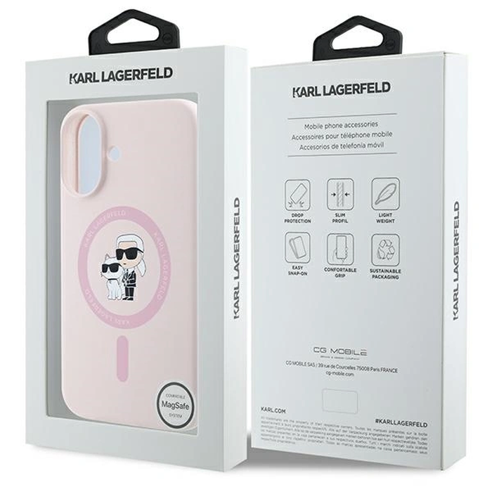 Karl Lagerfeld KLHMP16SSCMKCRHP Apple iPhone 16 hardcase Silicone Karl&Choupette MagSafe pink