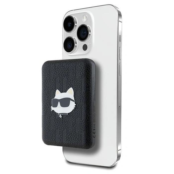 Karl Lagerfeld KLPB5FPGKSCHHK 15W 5000mAh wireless powerbank Choupette Head Pin MagSafe black