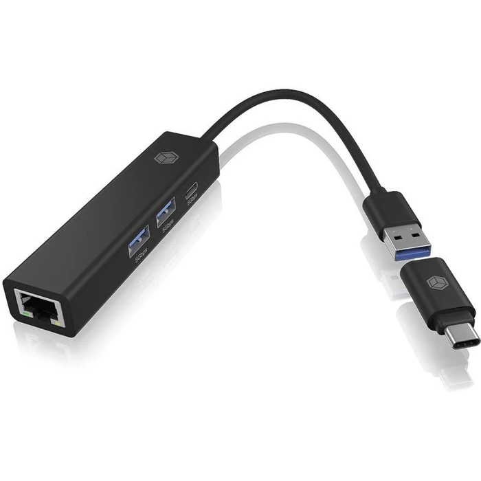 USB Hub Adapter Icy Box USB3.2 Gen1 & Gigabit LAN 4-in-1
