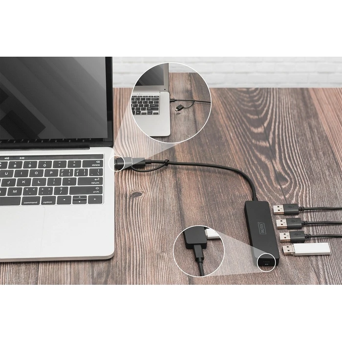 USB Hub Digitus 3.0 4-Port Slim, USB-C Adapter 0,2m cable