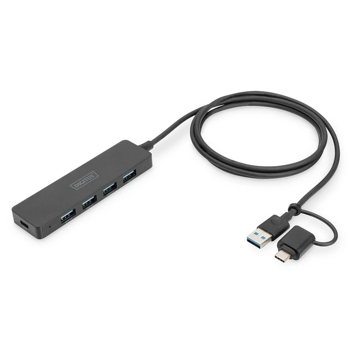 USB Hub Digitus 3.0 4-Port Slim, USB-C Adapter 1,2m cable