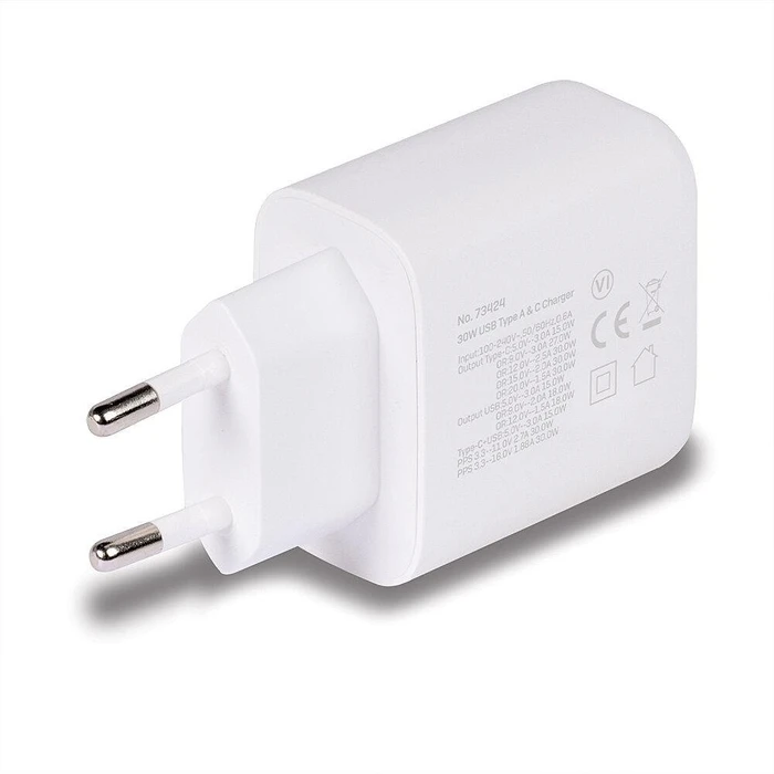 Φορτιστής Πρίζας Lindy USB Typ A & C Charger 30W, White