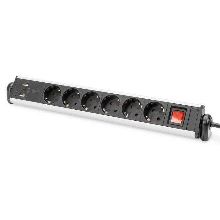 Πολύπριζο Ασφαλείας Digitus 6--fold Office-power strip with 3xUSB