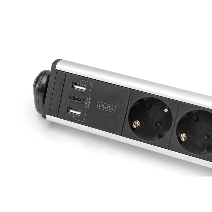 Πολύπριζο Ασφαλείας Digitus 6--fold Office-power strip with 3xUSB