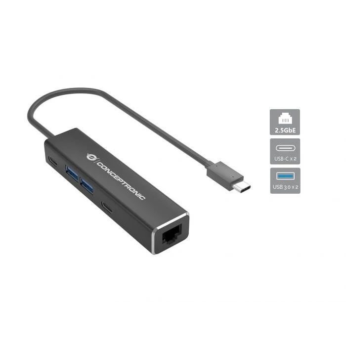 USB Hub Conceptronic USB-C -> 2.5GbE 2xUSB-C USB-A 0.15m sw