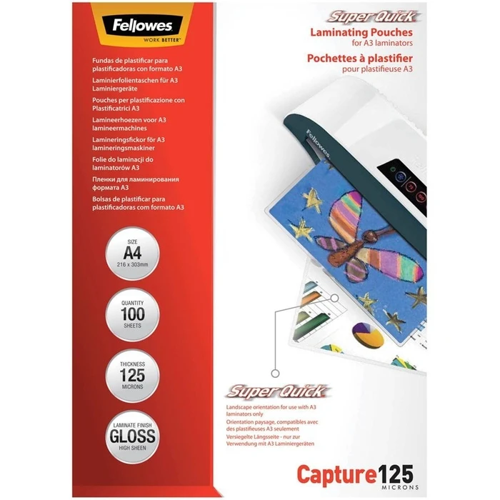 Ζελατίνες Πλαστικοποίησης Fellowes SuperQuick A4 Glossy 125 Micron