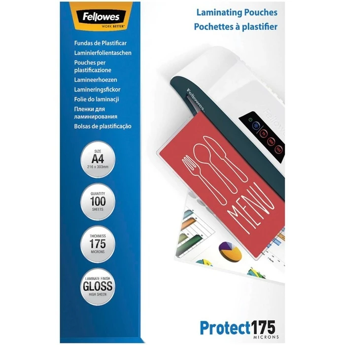 Ζελατίνες Πλαστικοποίησης Fellowes A4 Glossy 175 Micron - 100 pack