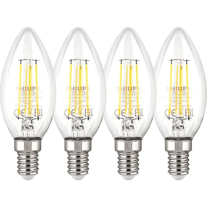 Λάμπα LED Philips E14 4-Pack 40W 2700K Filament candle