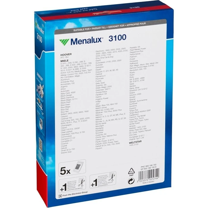 Σακούλες για Ηλεκτρική Σκούπα Menalux 3100