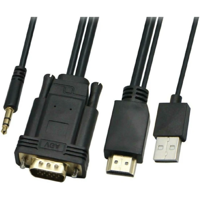 Καλώδιο HDMI Powertech & USB σε VGA & 3.5mm CAB-H111, 1080p, 5m, μαύρο