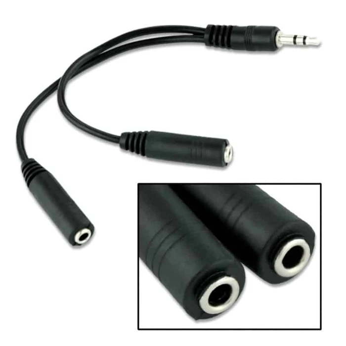 Αντάπτορας Ήχου Powertech 3.5mm αρσενικό σε 2x 3.5mm θηλυκό CAB-J011 0.2m, μαύρο