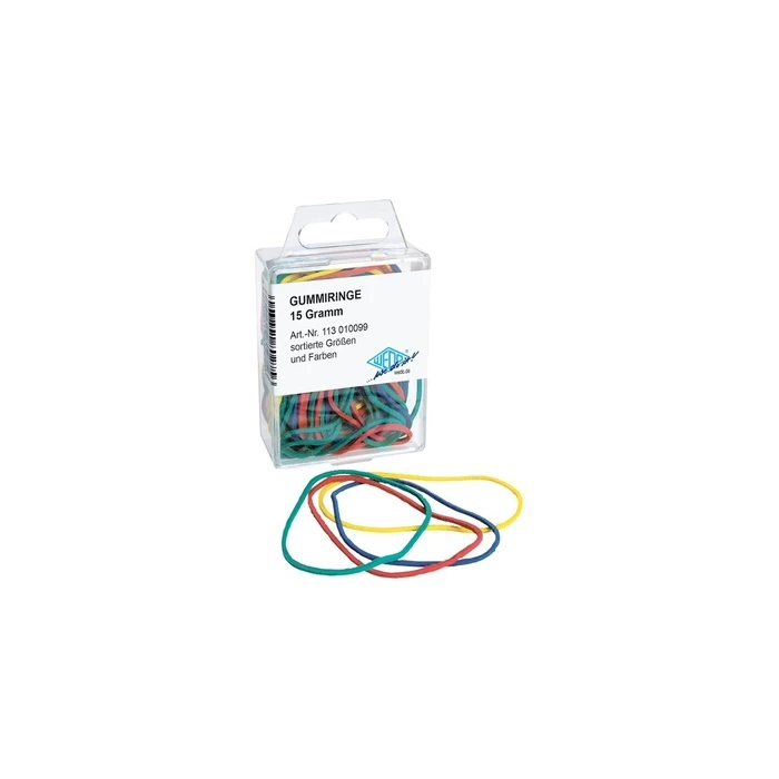 WEDO Rubber Bands, assorted colors and sizes, clear plastic storage box, approx. 80 pcs