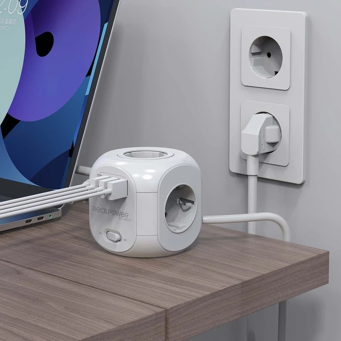 Πολύπριζο Realpower cube PowerBox 431 + 3xUSB-A / 1xType-C