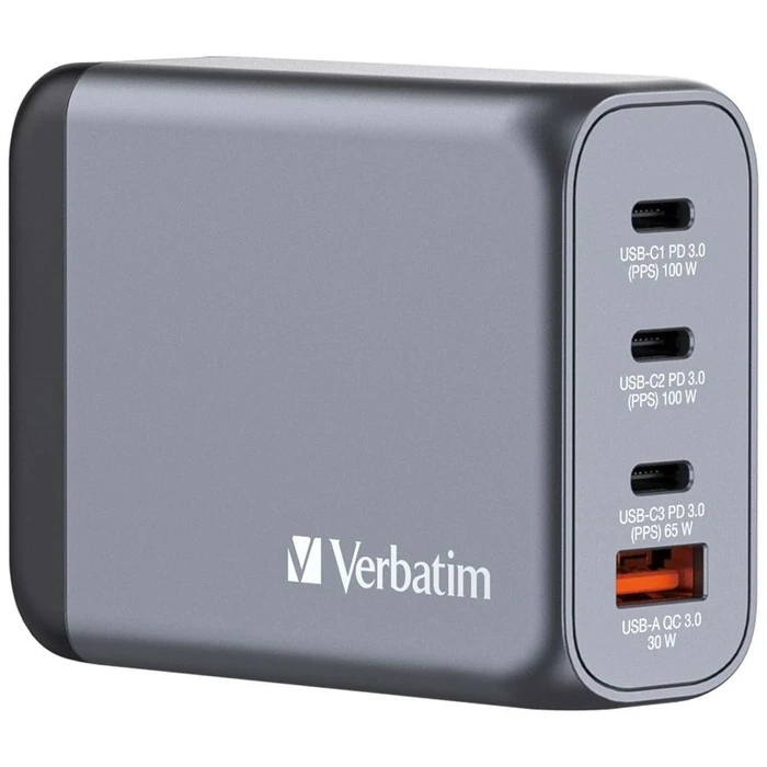 Φορτιστής Πρίζας Verbatim GNC-100 GaN 100W 3xUSB-C PD, 1xUSB-A QC 3.0 32202