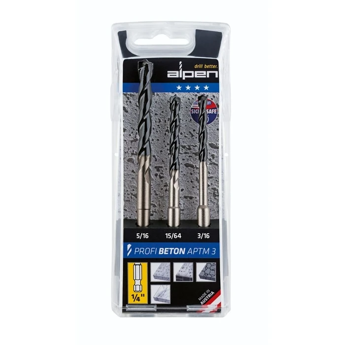 Τρυπάνια Alpen APTM3 HM-Concrete hexagon Set 3-pcs.