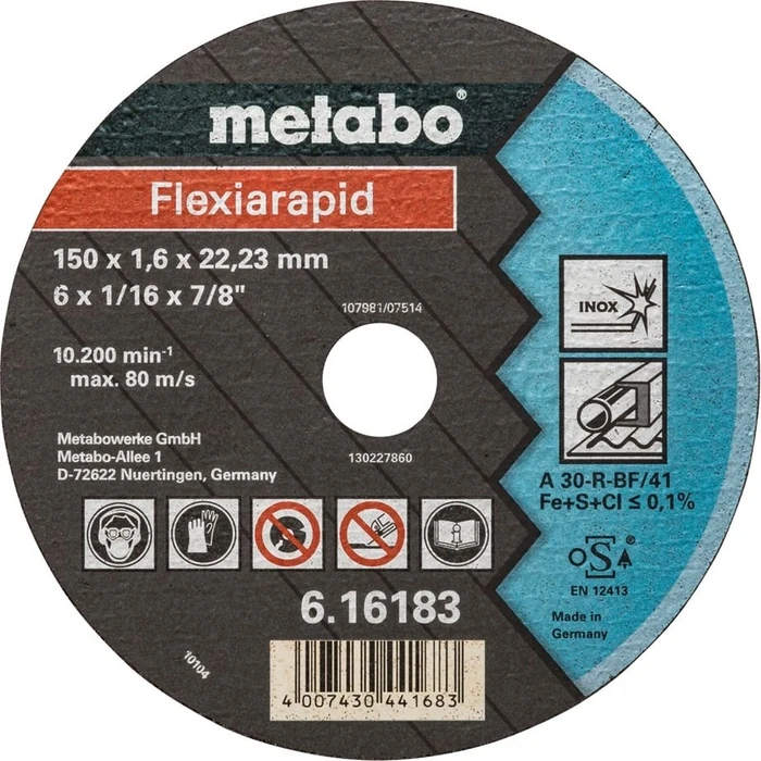 Δίσκος Κοπής Metabo Flexiarapid 150x1,6x22,2 Inox