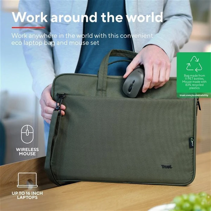 Τσάντα Laptop Trust BOLOGNA BAG AND Mouse SET Green