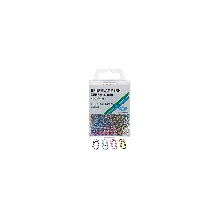 WEDO συνδετήρες γραφείου Zebra 27 mm - 100 τεμάχια σε διαφανή θήκη