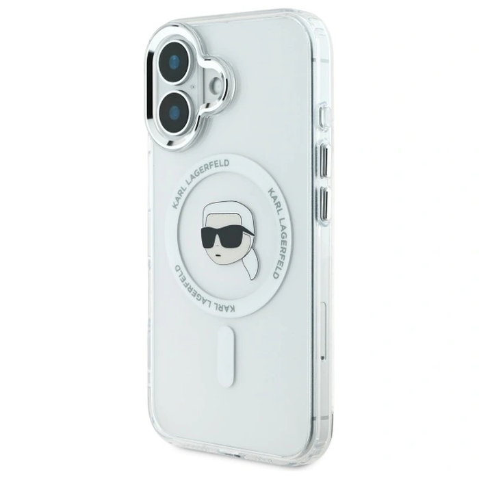 Karl Lagerfeld KLHMP16SHLSKIH Apple iPhone 16 hardcase IML Metal Karl Head MagSafe white