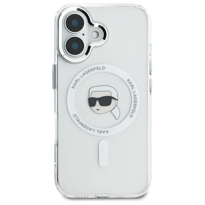 Karl Lagerfeld KLHMP16SHLSKIH Apple iPhone 16 hardcase IML Metal Karl Head MagSafe white