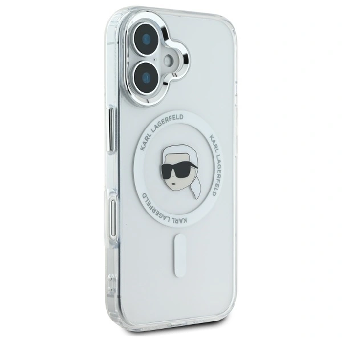 Karl Lagerfeld KLHMP16SHLSKIH Apple iPhone 16 hardcase IML Metal Karl Head MagSafe white