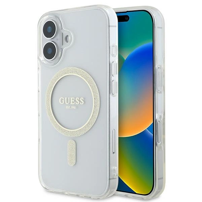 Guess GUHMP16SHFGERET Apple iPhone 16 hardcase IML Glitter Circle MagSafe transparent