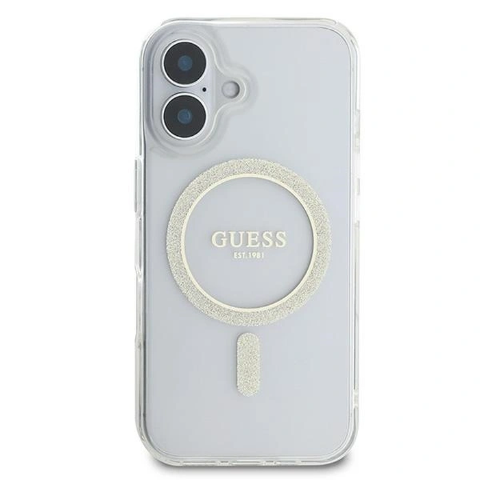 Guess GUHMP16SHFGERET Apple iPhone 16 hardcase IML Glitter Circle MagSafe transparent