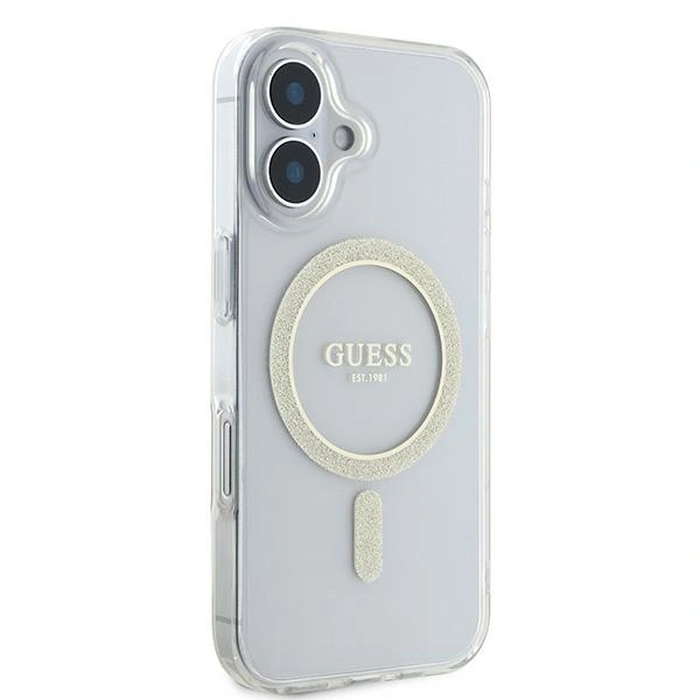 Guess GUHMP16SHFGERET Apple iPhone 16 hardcase IML Glitter Circle MagSafe transparent
