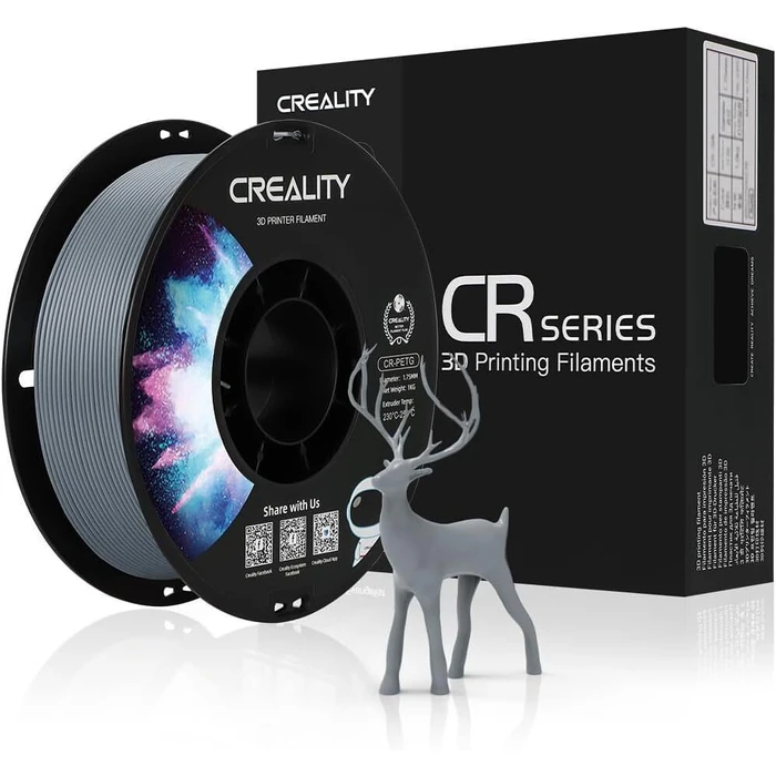 3D Printer Filament Creality CR-PETG Grey Hard Glossy, Tensile Str. 49MPA 1 kg 1.75 3301030039 gray