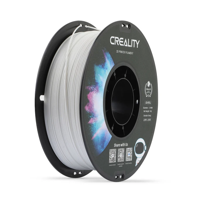 3D Printer Filament Creality CR-PETG White Hard Glossy, Tensile Str. 49MPA, 1 kg Spool1.75