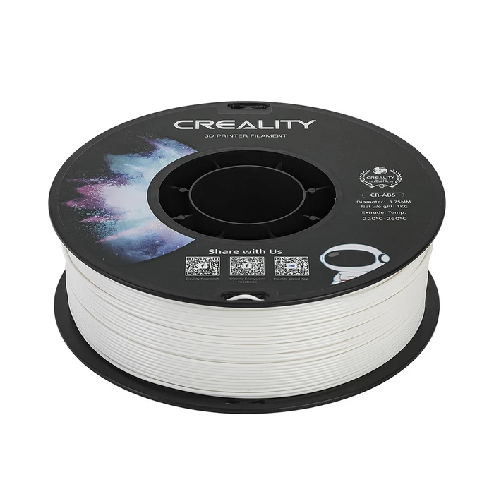 3D Printer Filament Creality CR-ABS White Large Object Stability, Tensile Str. 43MPA, 1 kg Spool1.7