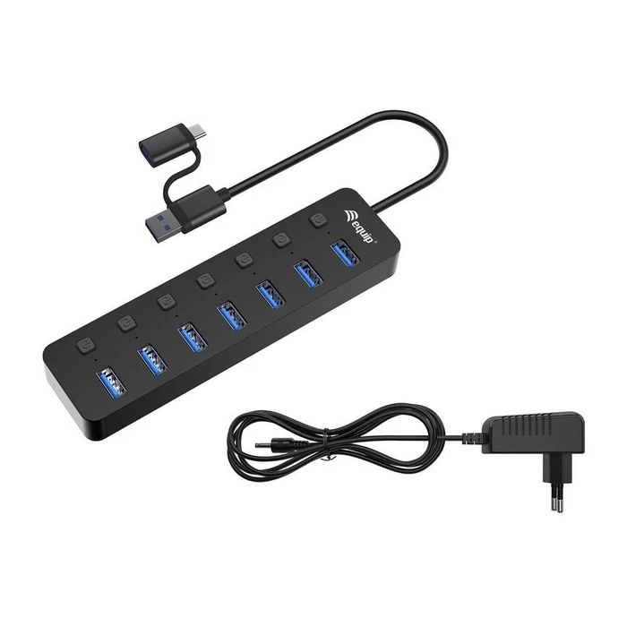 USB Hub Equip USB-Hub 7-Port 3.2 ->7x3.2 inkl USB-C Black
