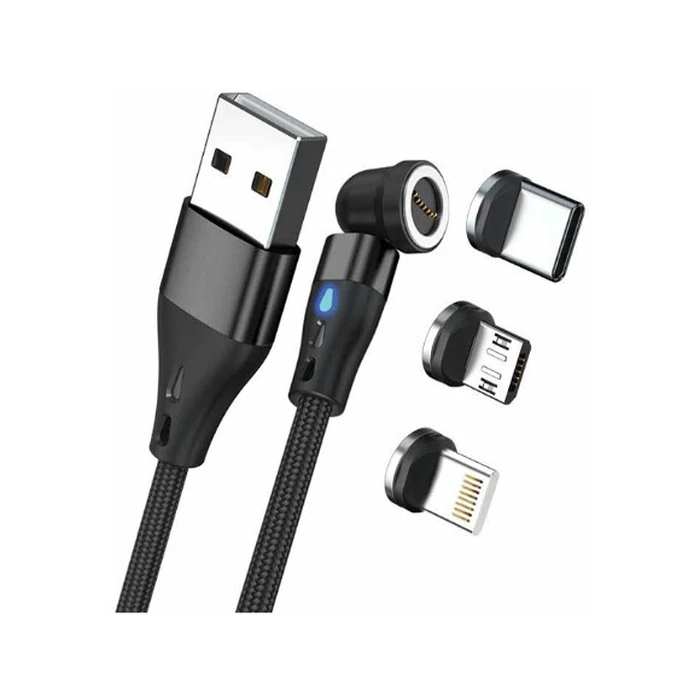 Καλώδιο USB Realpower Magnetic 3 Amp,1m,Black with Adaptern