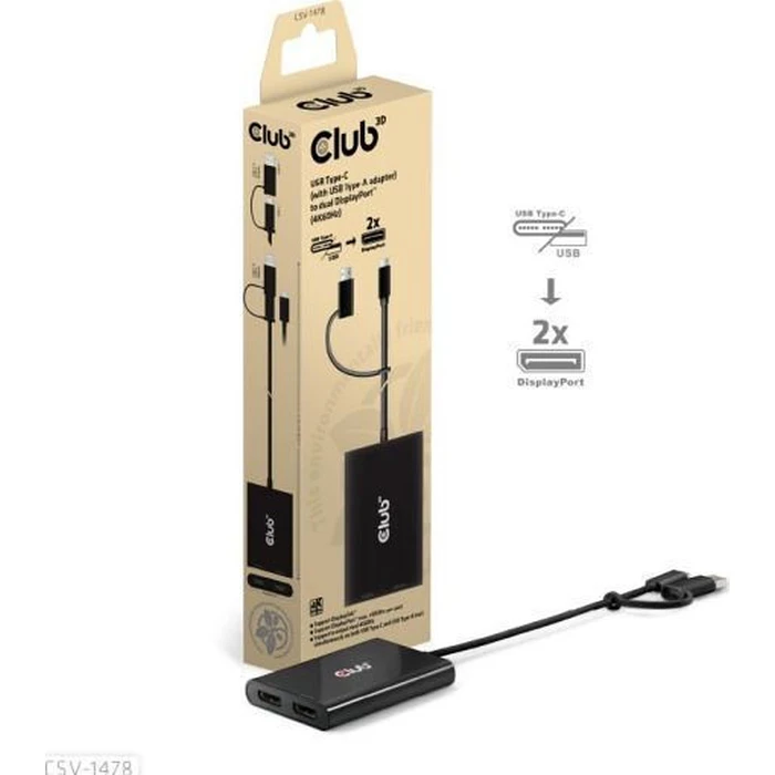 Αντάπτορας Club 3D USB-C > 2x DP 4K@60Hz with USB-A St/Bu retail