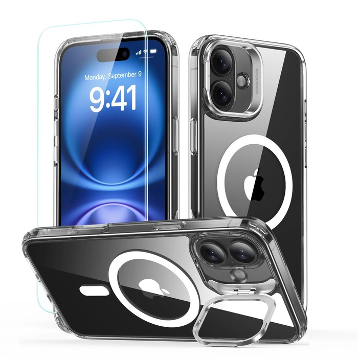 ESR Classic Hybrid Kickstand HaloLock MagSafe & Tempered Glass Apple iPhone 16 Plus Clear