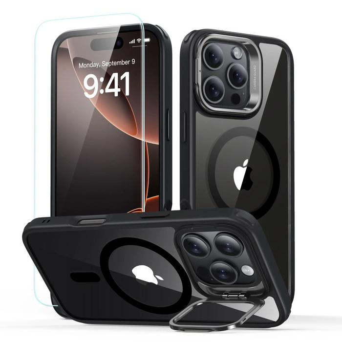 ESR Classic Hybrid Kickstand HaloLock MagSafe & Tempered Glass Apple iPhone 16 Pro Clear/black