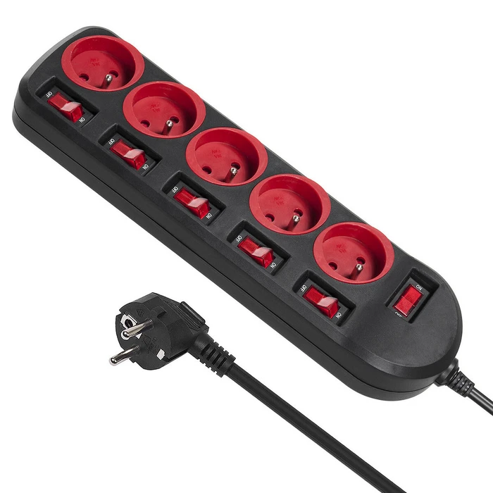 Πολύπριζο Maclean MCE204 1.5 m 5 AC outlet(s) Indoor Black, Red