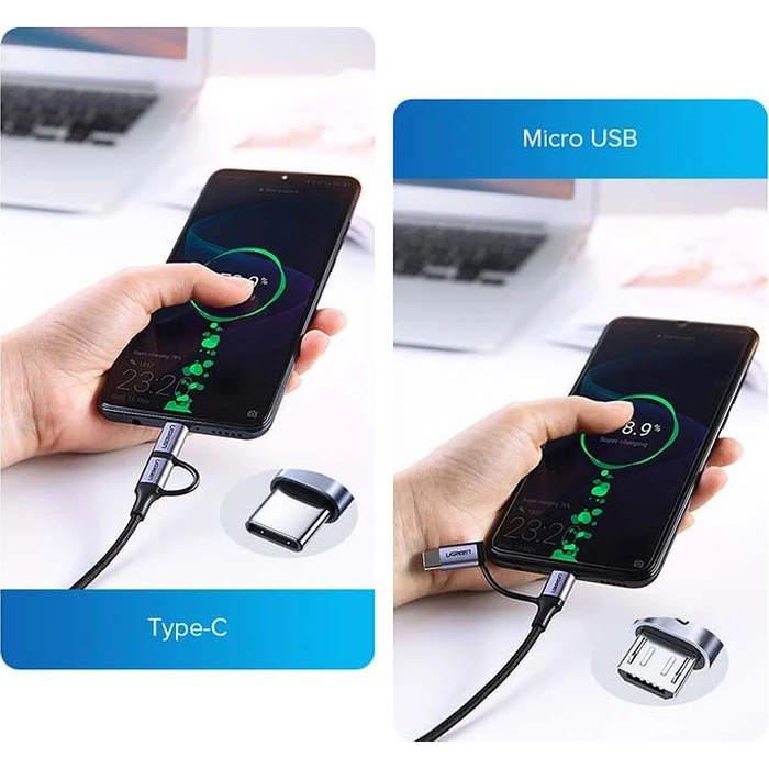 Καλώδιο USB Ugreen USB-A to Micro USB + USB Type-C 1m Black