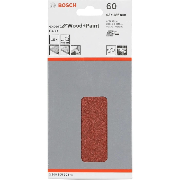 Φύλλα Λείανσης Bosch Sanding Pad C 430 Wood + Lacquer 93x186MM Grit 60 10 pcs