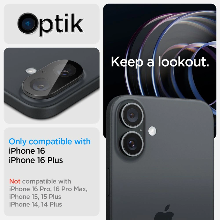 Spigen GLAS.tR Ez Fit Optik Pro Camera Protector Apple iPhone 16 / 16 Plus Black [2 PACK]