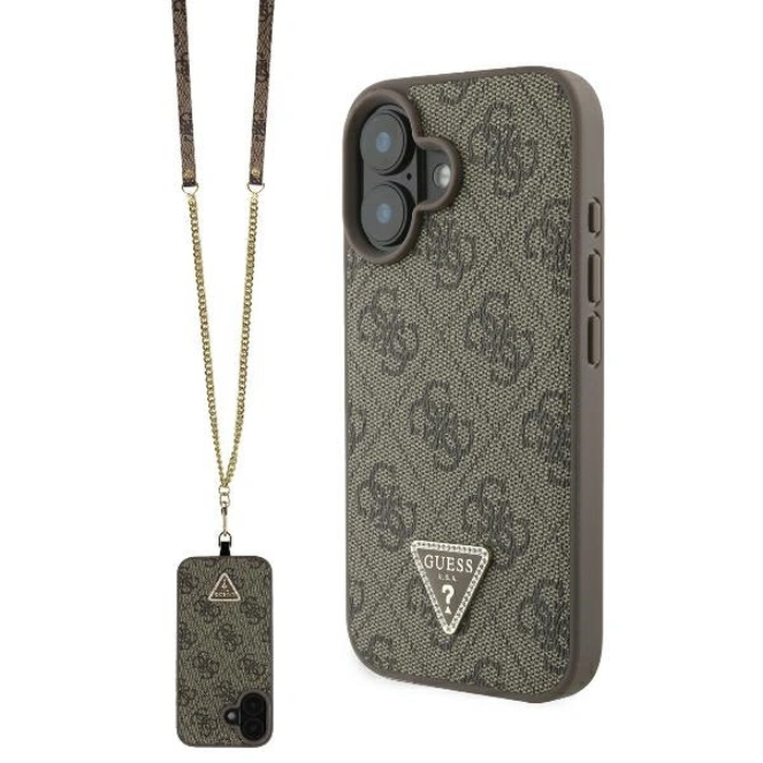 Guess GUHCP16SP4TDSCPW Apple iPhone 16 hardcase Leather Metal Logo Strass Crossbody brown