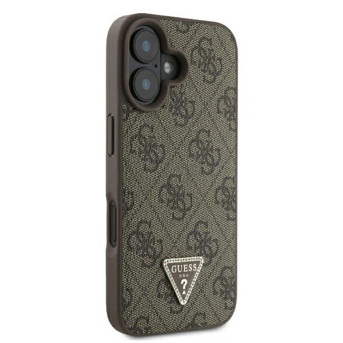 Guess GUHCP16SP4TDSCPW Apple iPhone 16 hardcase Leather Metal Logo Strass Crossbody brown