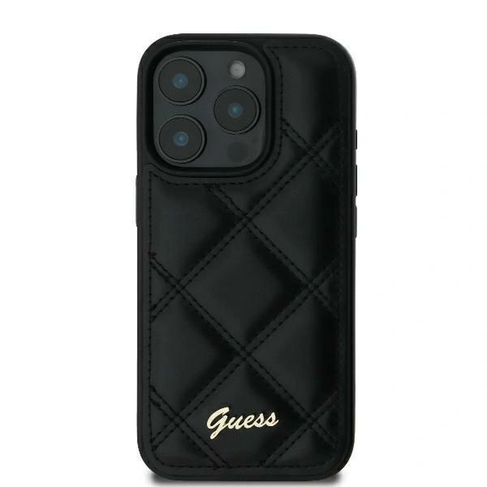Guess GUHCP16SPSQSQSK Apple iPhone 16 hardcase Quiled Metal Logo black