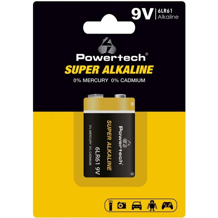 Αλκαλικές Μπαταρίες Powertech Super Alkaline PT-1215, 9V, 1τμχ