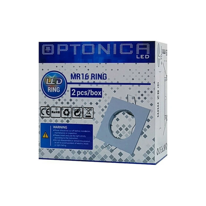 Πλαίσιο Σποτ Optonica Μεταλλικό για Mr16 5074, Χωνευτό, 82X82X25mm, 2τμχ